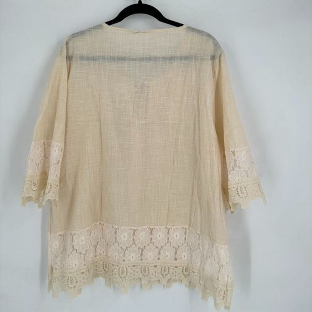 Boutique Women's‎ Embroidered Lace Trim Tie Front Peasant Blouse Cream Size 3XL - Picture 9 of 11